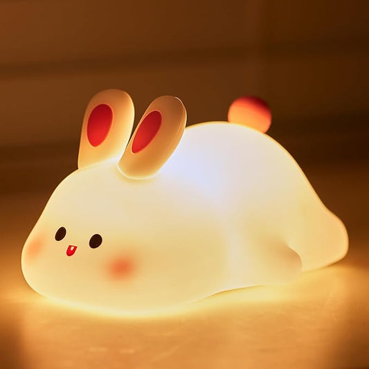 Lampada da notte per bambini a forma di coniglio, in morbido silicone con luce LED