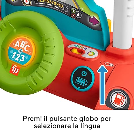 isher-Price Primi Passi al Volante, giocattolo ispirato a una macchina che incoraggia i bambini a camminare, Giocattolo per Bambini 6-36 Mesi, Versione Inglese+Italiano+Portoghese+Spagnolo HJP46