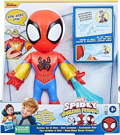 Hasbro Marvel Spidey e i Suoi Fantastici Amici, Tuta Elettronica di Spidey, Action Figure Giocattolo per Bambini Alta 25 cm con Luci e Suoni e 3 Accessori